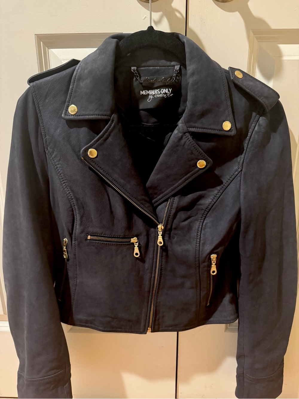 Members Only Moto Style Jacket with Gold Hardware Accents size small us womens